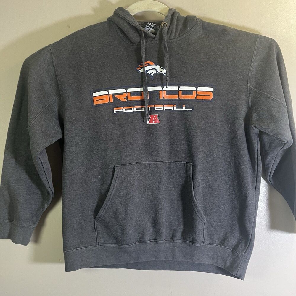 Denver Broncos Hoodie Men’s XL Gray Pullover Sweatshirt NFL Used